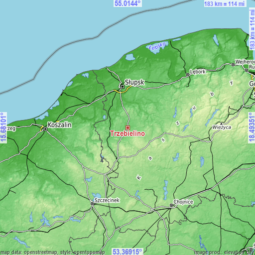 Topographic map of Trzebielino