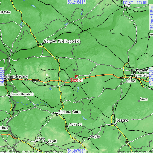 Topographic map of Trzciel