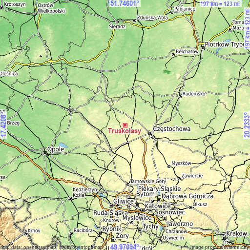 Topographic map of Truskolasy