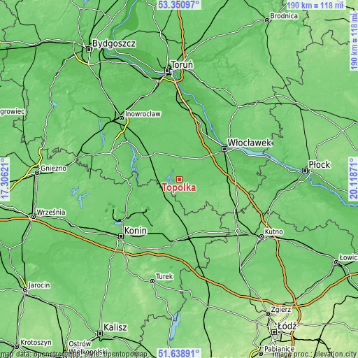 Topographic map of Topólka