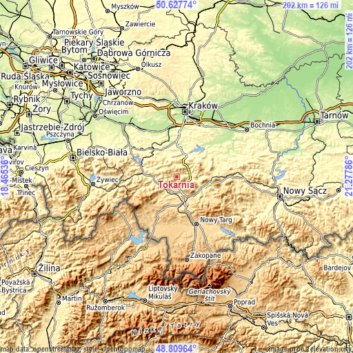 Topographic map of Tokarnia