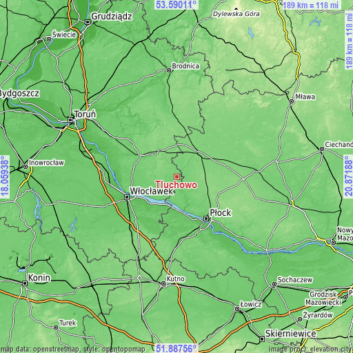 Topographic map of Tłuchowo