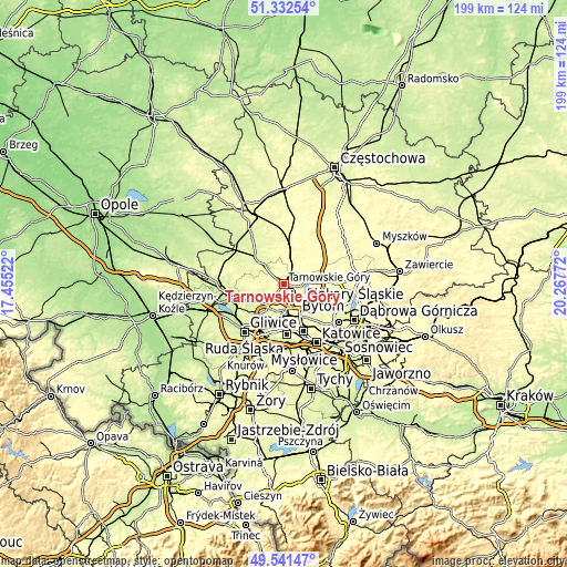 Topographic map of Tarnowskie Góry