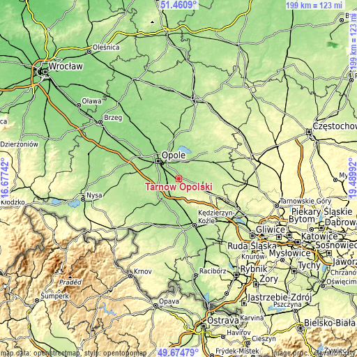 Topographic map of Tarnów Opolski