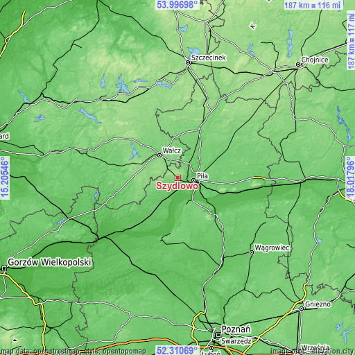 Topographic map of Szydłowo