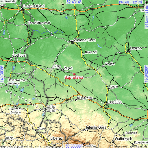 Topographic map of Szprotawa