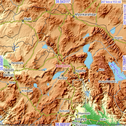 Topographic map of Keçiborlu