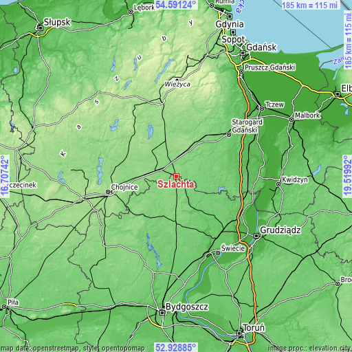 Topographic map of Szlachta