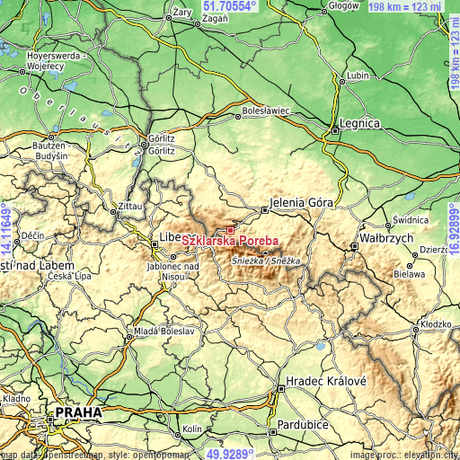 Topographic map of Szklarska Poręba