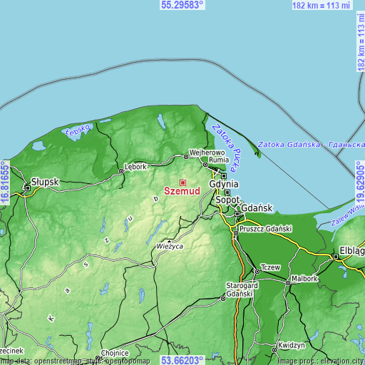 Topographic map of Szemud