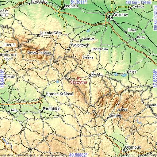 Topographic map of Szczytna