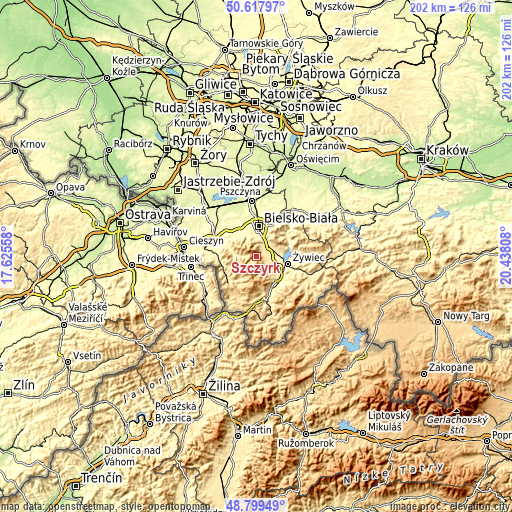 Topographic map of Szczyrk