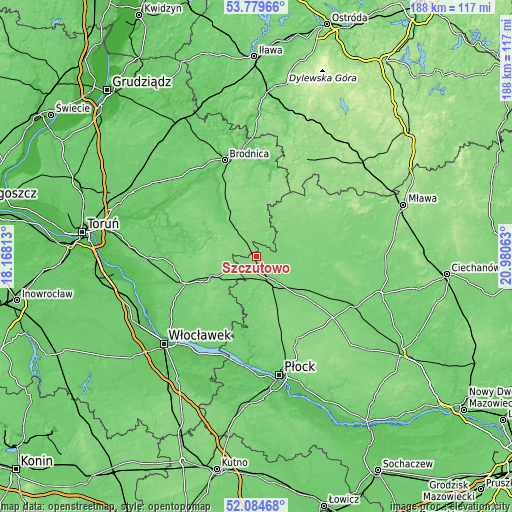 Topographic map of Szczutowo