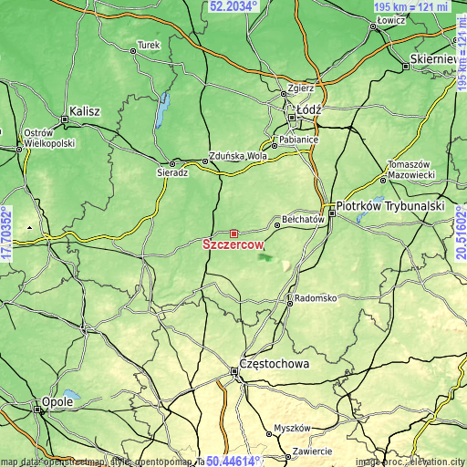 Topographic map of Szczerców