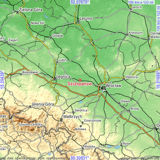 Topographic map of Szczepanów