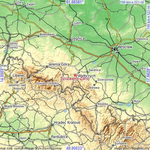 Topographic map of Szczawno-Zdrój