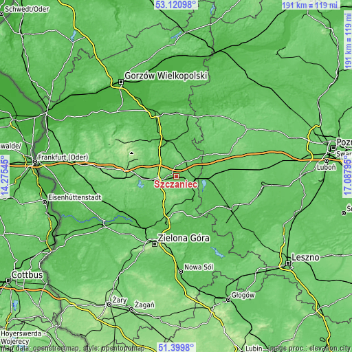 Topographic map of Szczaniec