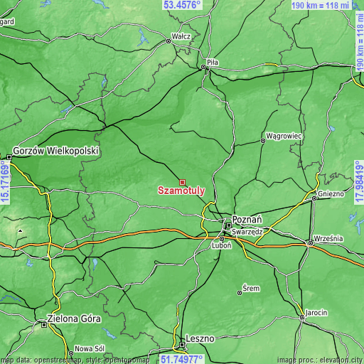 Topographic map of Szamotuły