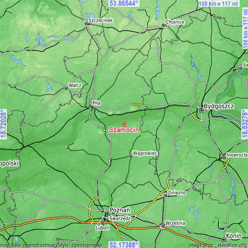 Topographic map of Szamocin