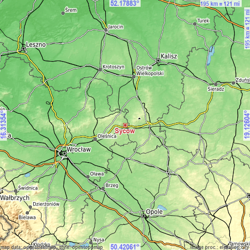 Topographic map of Syców