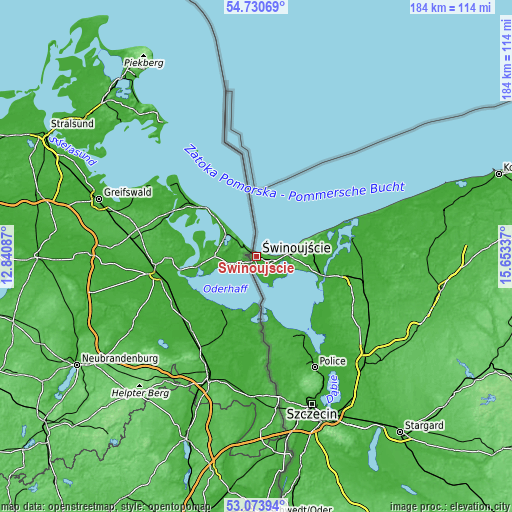 Topographic map of Świnoujście