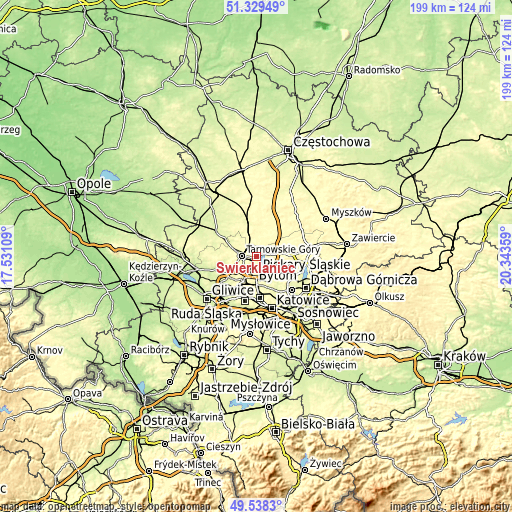 Topographic map of Świerklaniec