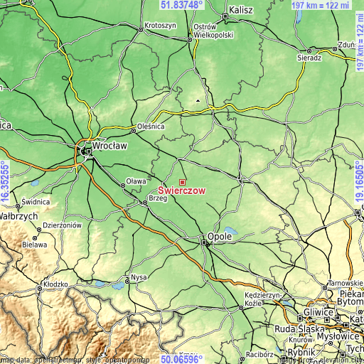 Topographic map of Świerczów