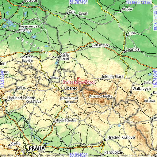 Topographic map of Świeradów-Zdrój