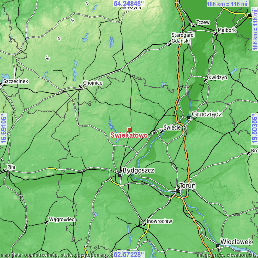 Topographic map of Świekatowo