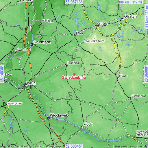 Topographic map of Świedziebnia