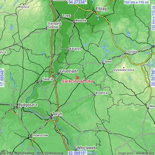 Topographic map of Świecie nad Osą