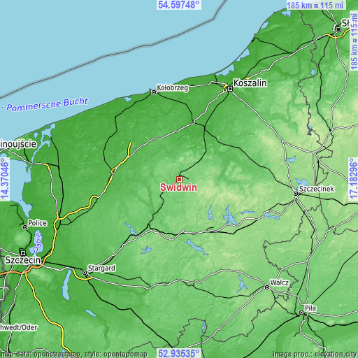 Topographic map of Świdwin