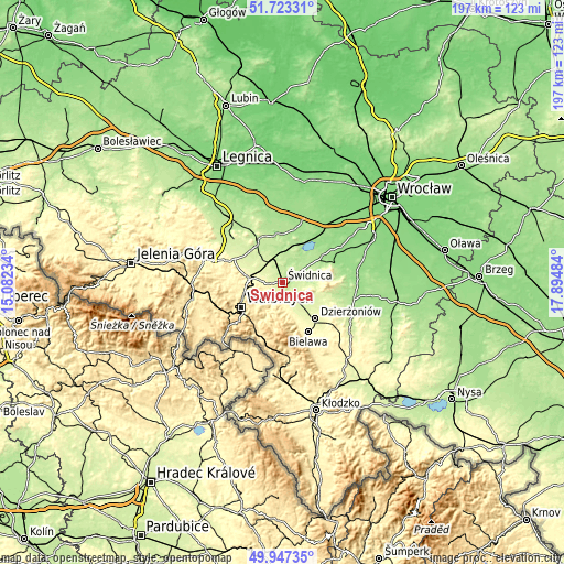 Topographic map of Świdnica
