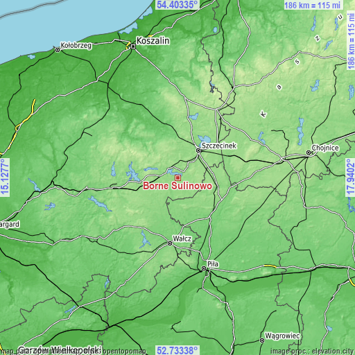 Topographic map of Borne Sulinowo