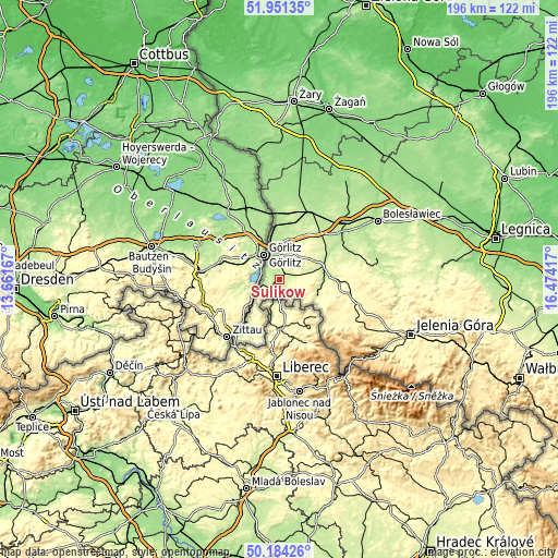 Topographic map of Sulików