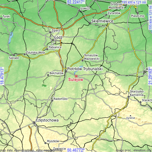 Topographic map of Sulejów