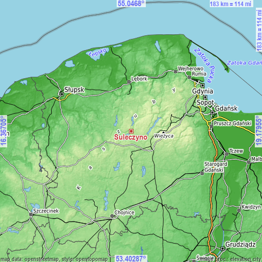 Topographic map of Sulęczyno