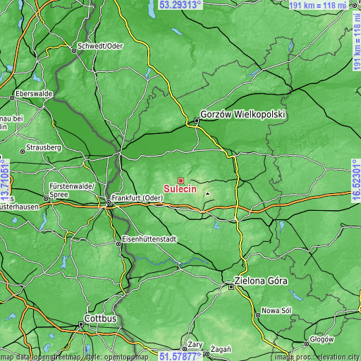 Topographic map of Sulęcin