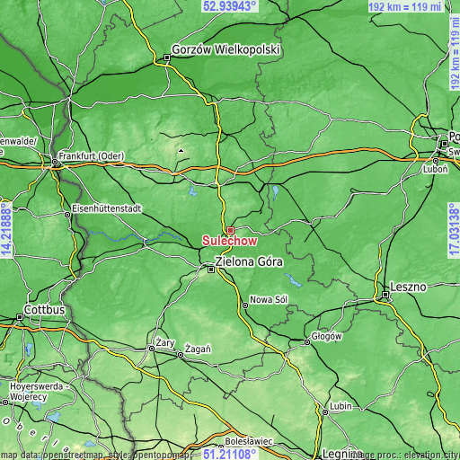 Topographic map of Sulechów