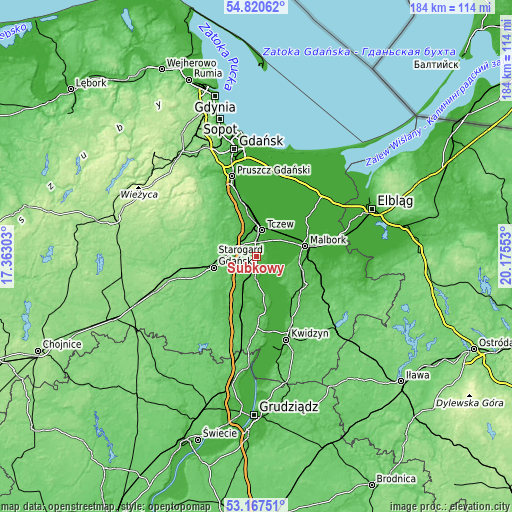 Topographic map of Subkowy