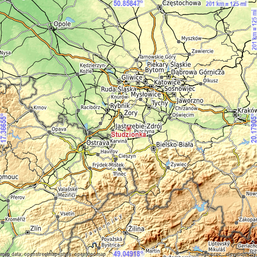 Topographic map of Studzionka