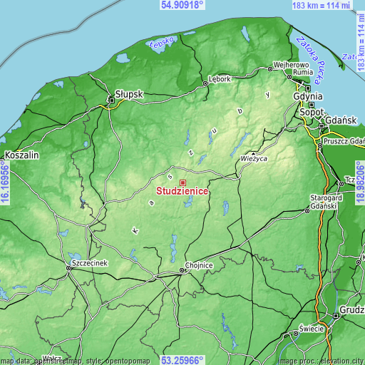 Topographic map of Studzienice