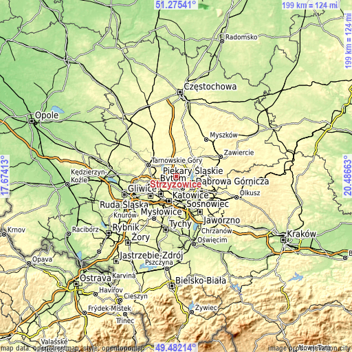 Topographic map of Strzyżowice