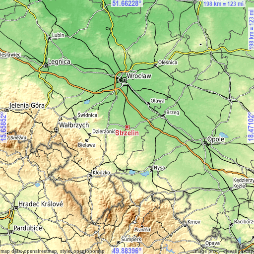 Topographic map of Strzelin