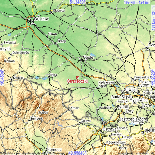 Topographic map of Strzeleczki