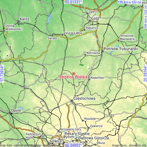 Topographic map of Strzelce Wielkie