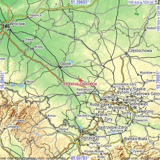 Topographic map of Strzelce Opolskie