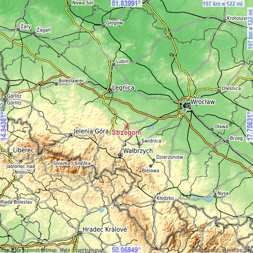 Topographic map of Strzegom