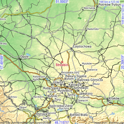 Topographic map of Strzebiń