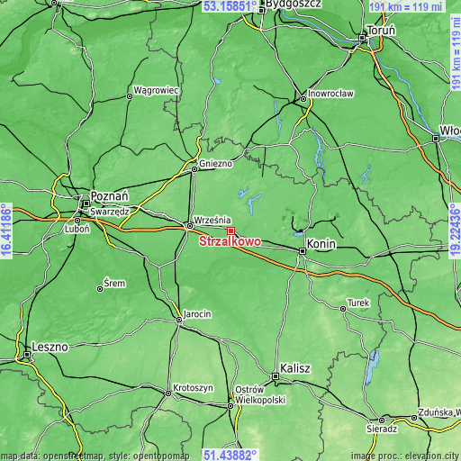 Topographic map of Strzałkowo